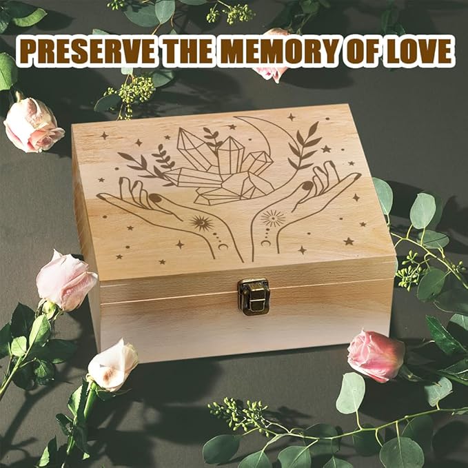 arricraft 1 Pc Wooden Memory Keepsake Box, Crystal and Witchy Hand Pattern Box with Hinged Lids Keepsake Chest for Souvenirs Picture Letter Storage 9.6x7.6x4inch(24.5x19.5x10.3cm)