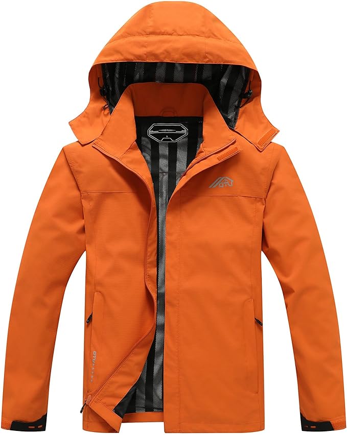 OTU Men's Lightweight Waterproof Hooded Rain Jacket Outdoor Raincoat Shell Jacket for Hiking Travel