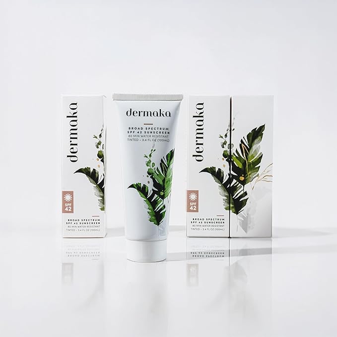 Dermaka Sunscreen SPF 42 for Face & Body – 2-in-1 Lightly Tinted Mineral Sunscreen with Zinc Oxide & Titanium Dioxide – Skin Soothing, Water-Resistant 80 Min, 3.4 oz