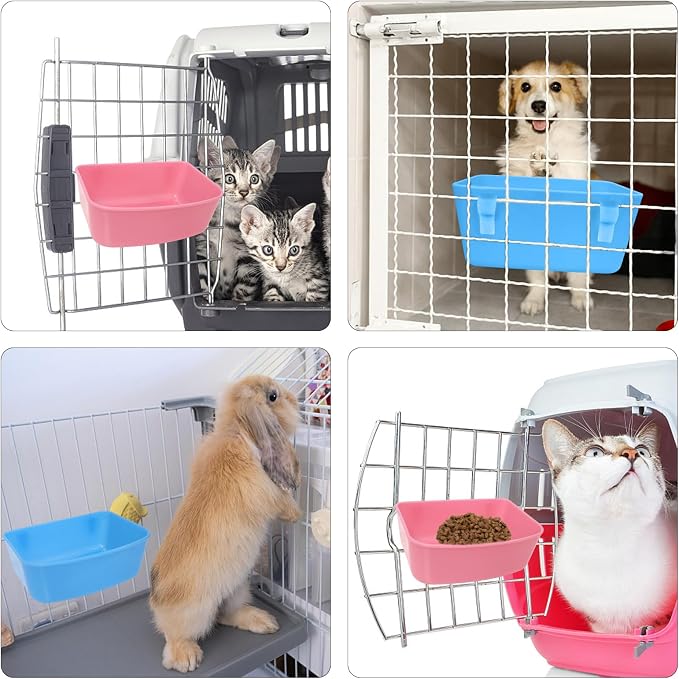 6 Pack Feeder (Blue, Pink), Hanging Feeder,Food and Water Container, Bath Water Bowl Universal for Birds Hamsters Mice Rats Rabbit Guinea Pig Small Pets (S) (S)