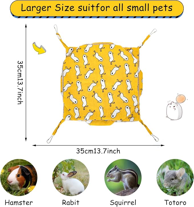 3 Tier Ferret Rat Hammock, Guinea Pig Cage Accessories, Yellow | Rat Hammock for Cage, Pet Cage Hanging Hammock, Small Animals, Guinea Pig, Ferret, Kitten, Squirrel, Chinchilla, Rat, Parrot