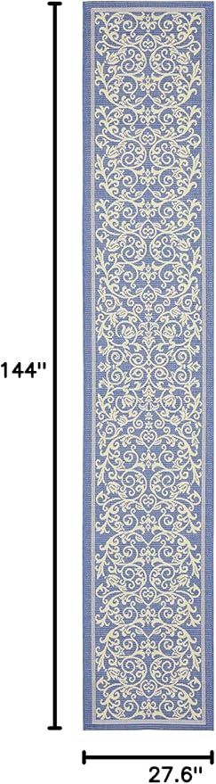 SAFAVIEH Washable Rug Outdoor Courtyard Collection - 2'3" x 12' Runner, Blue & Natural, Non-Shedding & Easy Cleaning, Ideal for Patio, Entryway, Mudroom, Hallway, Kitchen (CY2098-3103)