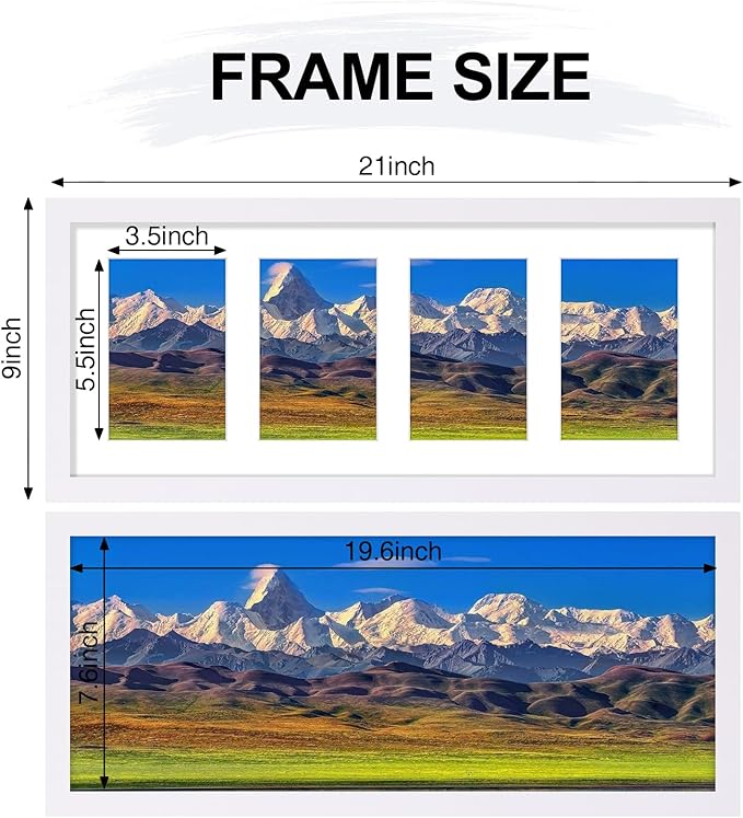 Vittanly 8x20 Collage Picture Frame, Displays 4Pcs 4x6 Pictures with Mat or 1Pcs 8x20 without Mat, Picture Frames Collage Wall Decor for Horizontal or Vertical Display, White, 1 Pack