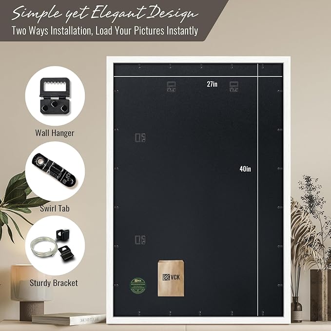 VCK 27x40 Poster Frames white Set of 6, Wide Border Wood Picture Frame, Multi-Directional Display Family Photos, Office Prints, Studio/Gallery Art, Woodgrain Series, Wall Hanging
