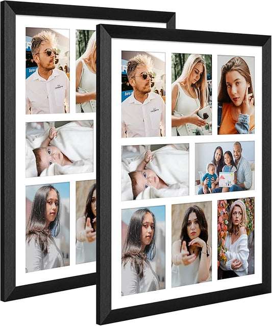 13x17 Collage frame with 8 Openings 4X6 Pictures, Multiple Picture Frame with Mat, Wall or Tabletop Decor, Black Wood Grain,2 Pack
