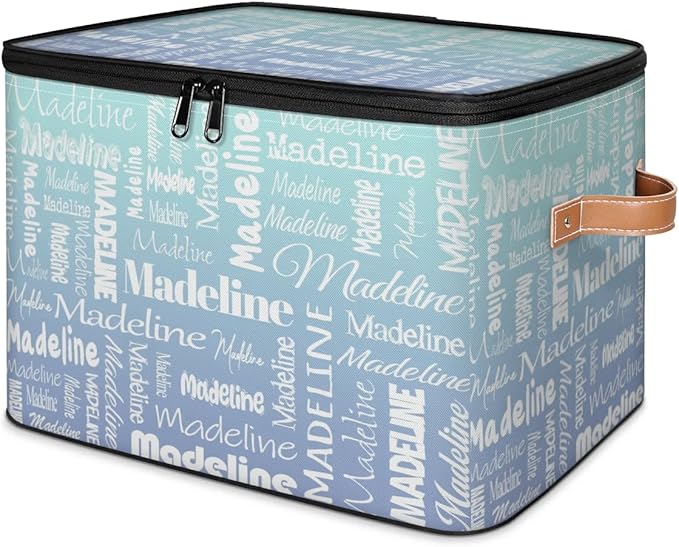 Custom Storage Basket with Name, Personalized Keepsake Box with Zipper Lid, Foldable Fabric Memory Bin Large capacity with Handle Green Blue Gradient
