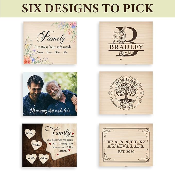 Personalized Walnut/Pine Wooden Keepsake Box 8 * 10 * 3.4 in, Custom Engraved Family Memory Wooden Box, Large Walnut with Initials Story Storage Boxes, Personalized Name Decorative Boxes
