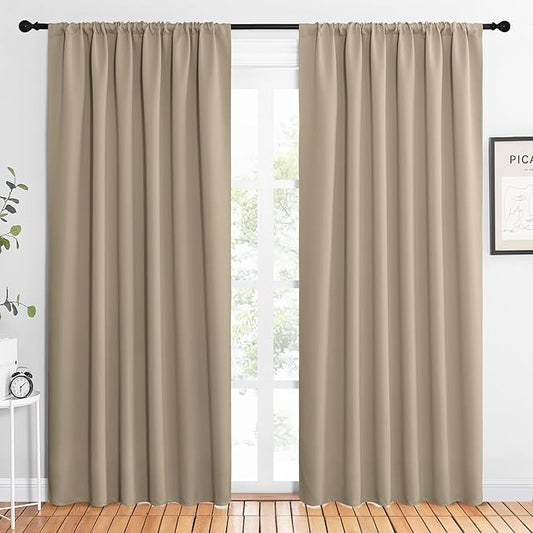 NICETOWN 2 Panels Blackout Curtains, Rod Pocket Thermal Insulated Drapes 84 inches Long, Easy-Care Modern Home Decoration Sunshades for Guest Room, Living Room, Office, 62 x 84 Inch, Soft Taupe