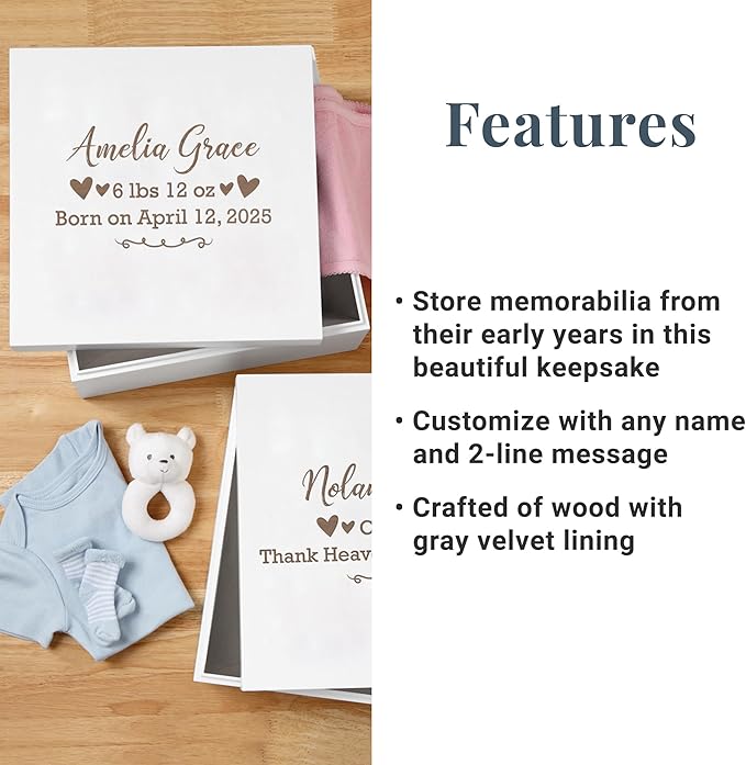 Let's Make Memories Personalized Keepsake Box for Newborn - Memento Storage - Memories Box -Nursery Décor - 6" Hx12 Sq - Baby Love