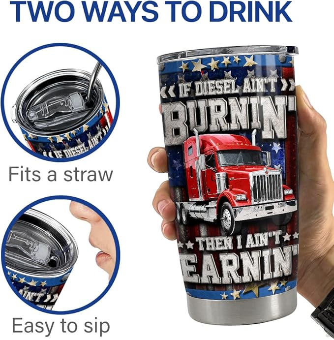 SANDJEST Trucker Tumbler 20oz Stainless Steel Insulated Travel Mug Cup for Men Dad Husband Truck Driver Gifts for Birthday Christmas Fathers Day