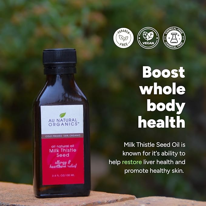 Au Natural Organics Milk Thistle Seed Oil Cold Pressed Organic | Milk Thistle Supplement for Liver Support, Boost Immune Health, Digestive Health, Bone Health, Skin & Brain Health 3.4 fl oz