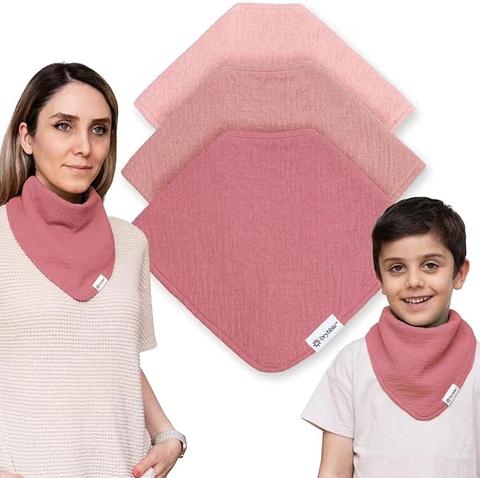 Bandana Bibs with 3 Waterproof Lining Organic Cotton Drool Bibs for Adults and Children, Adjustable Snaps
