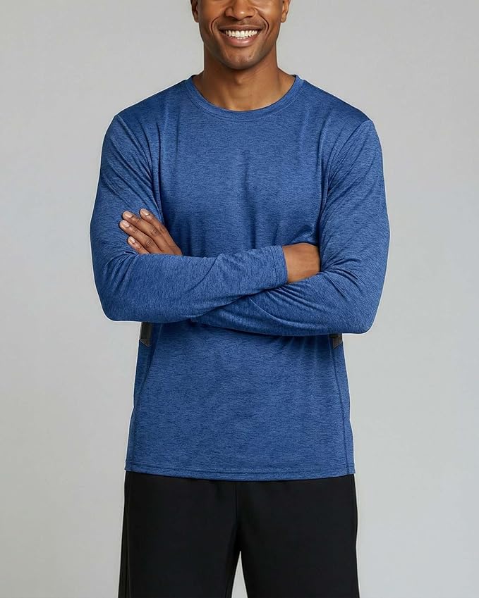 Real Essentials 4 Pack: Mens Long Sleeve Dry Fit T Shirts Hiking Fishing Workout Gym Work Sun UPF 50 Wicking Running Tee