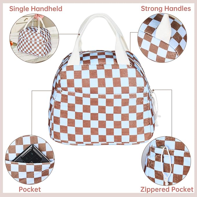 Lunch Bag for Women Men Girl,Large Cute Corduroy Lunch Tote Bags - Reusable Insulated Lunch Box for women with Handle, Leakproof WaterProof Design for Office, School, Work,Picnic.