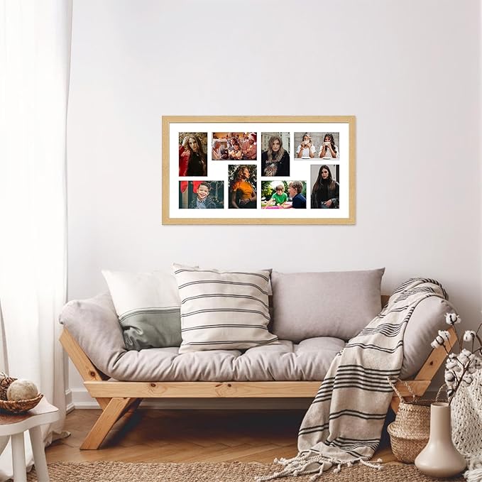 11.8x21.8 Collage frame with 8 Openings 4X6 Pictures, Multiple Picture Frame with Mat, Wall or Tabletop Decor, Natural Wood Grain,2 Pack