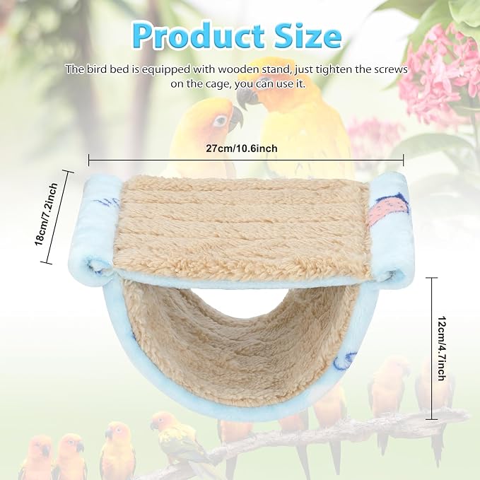 BWOGUE Bird Nest Bed Hanging Hammock, Parakeet Bed for Cage, Cockatiel Bed | Warm Fleece Snuggle Hut, Double-Layer Comfort, Wooden Perch Setup, Washable Hammock