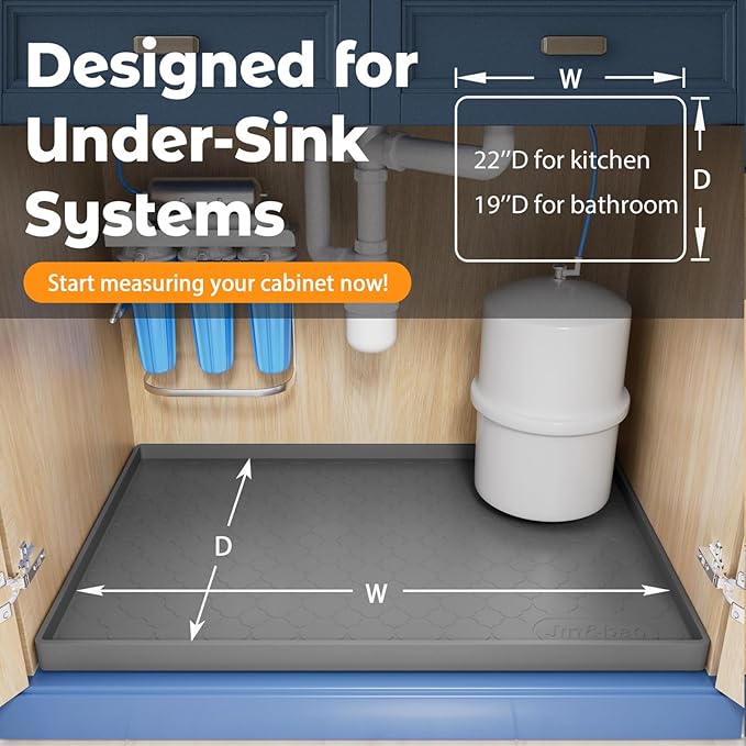 Jin&Bao Waterproof Under Sink Mat 22" x 22", Thick Silicone Mat Cabinet Protector for Kitchen and Bathroom, Shelf Liner, Home Organizer and Storage, Multipurpose Tray for Gadgets and Essentials