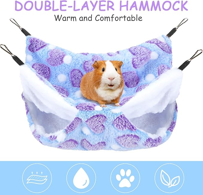 Boao 2 Pcs Guinea Pig Rat Hammock for Pet, Purple, Coffee, Heart Pattern | Ferret Hamster Hanging Hammock, Guinea Pigs Accessories, for Small Animals Chinchilla Parrot Sugar Glider Ferret Squirrel