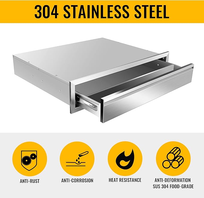 Outdoor Kitchen Drawers Stainless Steel 30W X 6.5H X 23D Inch, Flush Mount Single BBQ Island Drawers with Hidden Handle for Outdoor Kitchens, Patio or Grill Station