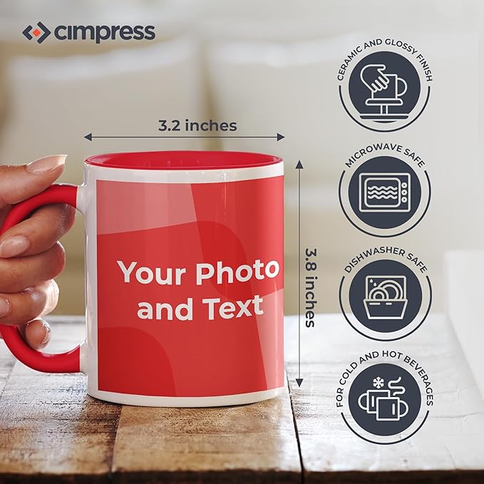 Personalized Mug, Custom Ceramic Mug with Photo and Text, 11oz, Pack of 5, Glossy Coffee Cup, Perfect for Christmas, Secret Santa or as Holiday Gift for Family or Friends, White/Red