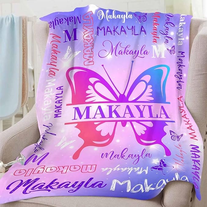 D-Story Ships Next Day, Personalized Baby Blanket Custom Blanket with Name Customized Butterfly Blankets for Kids,Christmas Blankets Gifts for Teen Girls Boys