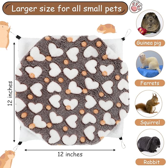 Boao 2 Pcs Guinea Pig Rat Hammock for Pet, Purple, Coffee, Heart Pattern | Ferret Hamster Hanging Hammock, Guinea Pigs Accessories, for Small Animals Chinchilla Parrot Sugar Glider Ferret Squirrel