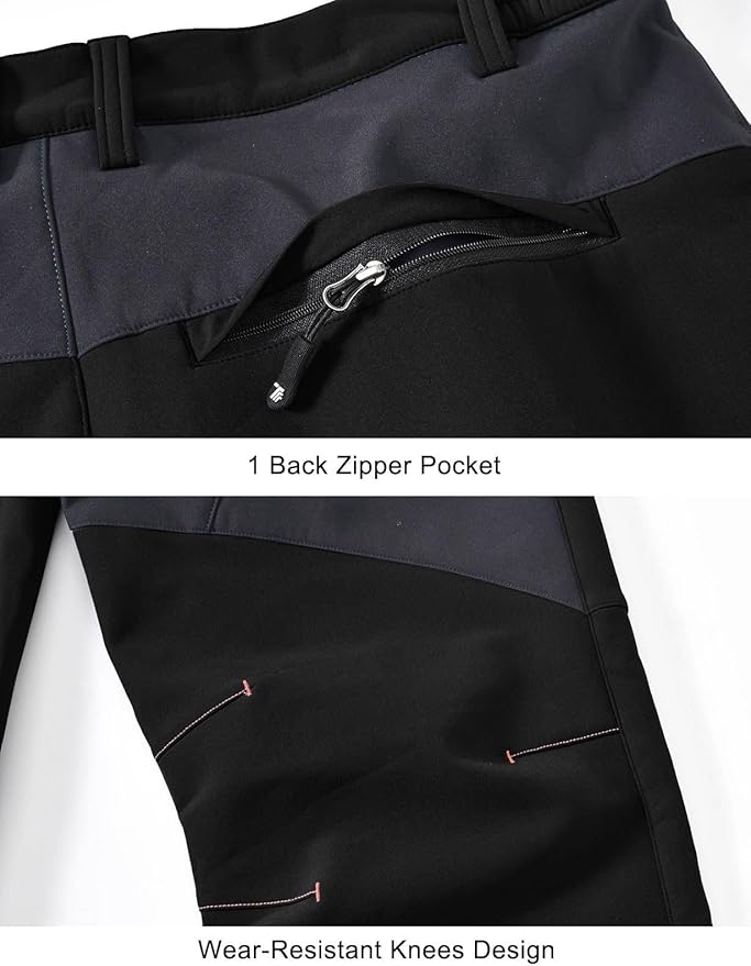 TBMPOY Men's Snow Pants Fleece Lined Hiking Winter Waterproof Softshell Ski Outdoor Insulated Climbing Pants Zipper Pockets