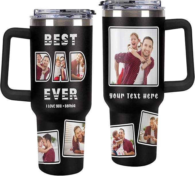Personalized Tumbler Custom Vacuum Insulated Travel Mug Customizable Coffee Cup with Your Photos and Text Christmas Birthday Gift (Dad 03)