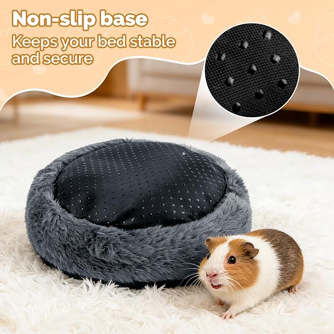 RAINFLOW Plush Guinea Pig Hideout Bed - Grey Fleece Hamster Cave Bed | Warm Cozy Small Animal Cave with Stable One-Piece Design, Washable Hamster Bed Hideaway for Guinea Pig, Bunny & Hedgehog Cage