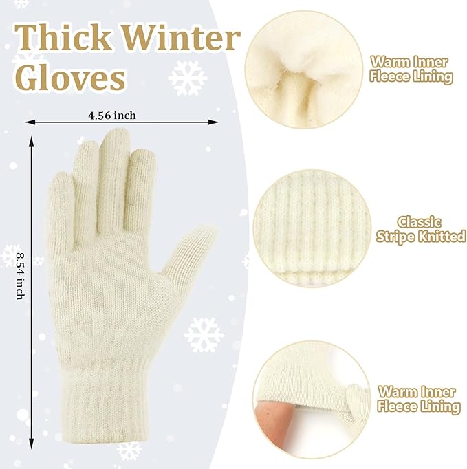 YARIEW Winter Hat Scarf and Gloves Set for Women, Warm Knitted Beanie with Pom Pom, Soft Ear Warmer Scarf, Warm Gloves