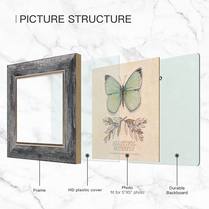 XUANLUO 5x5 Picture Frames Set of 4 Rustic Retro Photo Frame with HD Plastic Cover for Wall Mount and Tabletop Display Family Friends Wedding Gift