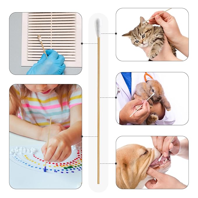 500PCS 6" Cotton Swabs with Storage Case - Lint Free Sturdy Cotton Swabs with Bamboo Handle - Long Cotton Swab for Gun Cleaning, Makeup, Electronic