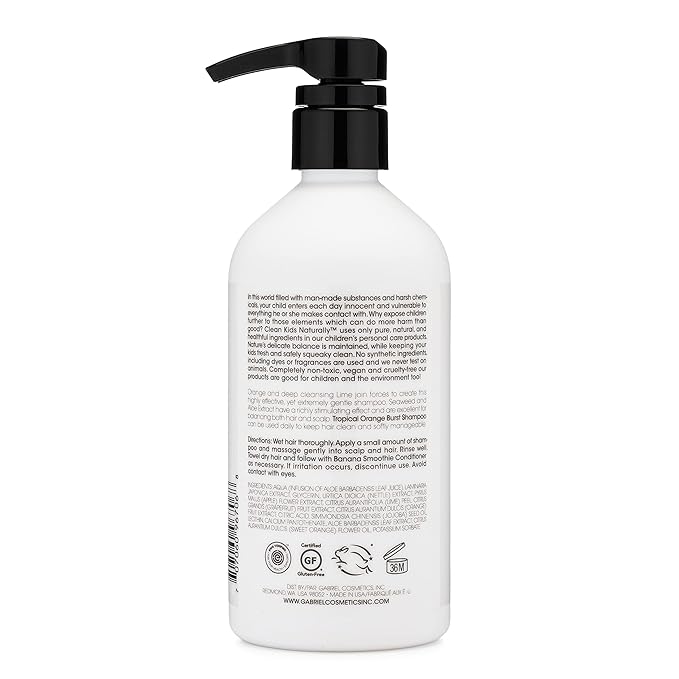 Clean Kids Naturally Tropical Shampoo- EWG Verified, All-Natural, Coconut-free, Gluten-free, Vegan, and Cruelty-free, Paraben-Free (16 Fl Oz, Orange Burst)