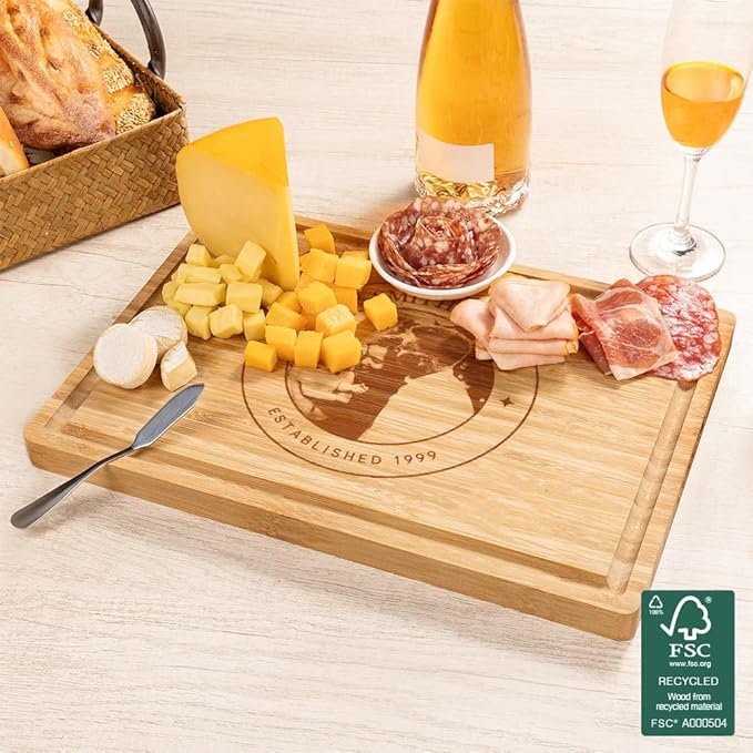 callie Personalized Bamboo Cutting Board with Engraved Photo, Custom Wooden Charcuterie Boards with Juice Grooves, Christmas, Wedding, Housewarming Gifts (S, M, L)