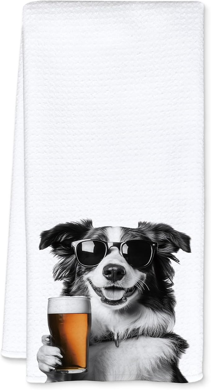 Funny Collie Beer Kitchen Towels, Collie Gifts Dish Tea Towels for Kitchen Decor, Bar Towel for Bartender Kitchen, Beer Lover Gift, 16x24 Inch