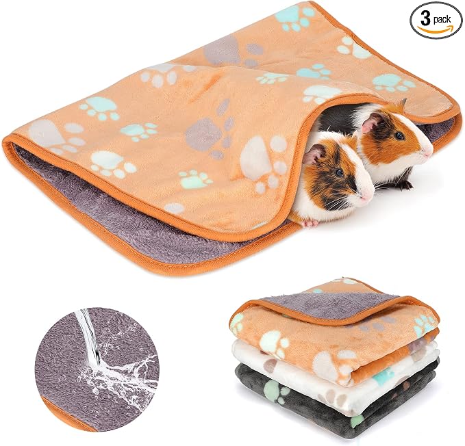 YUEPET 3 Pack Waterproof Guinea Pig Blankets, Fleece Cage Liners, M | Guinea Pig Fleece Cage Liners, Waterproof Backing, Machine Washable, Soft Fleece bunny blanket, 35 x 24 in