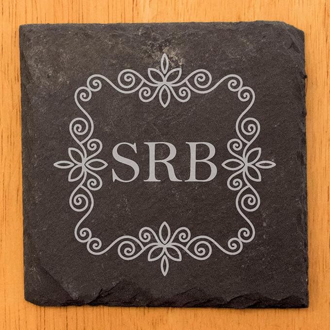 Personalized Elegance: Floral Monogram Slate Drink Coasters - Square Slate - Set of 5