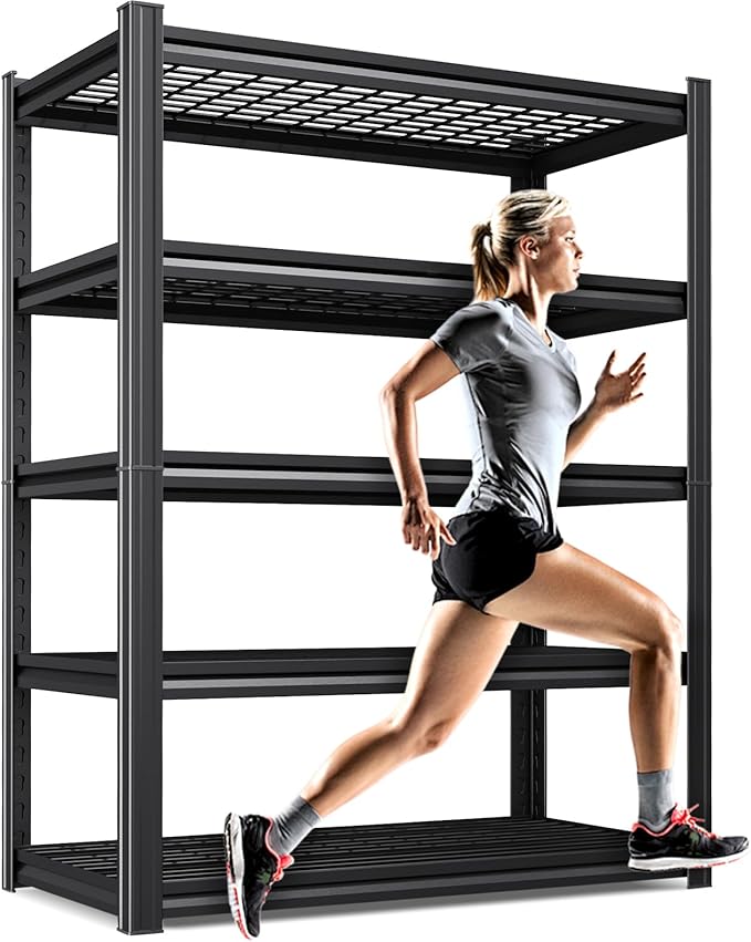 71" garage shelving 5-Tier Heavy Duty Metal Shelving Unit Adjustable Steel Storage Rack, 2500 lb Capacity, Utility Steel Shelf for Garage, Kitchen, Pantry, Warehouse Organizer 71"x35"x15.7" Black