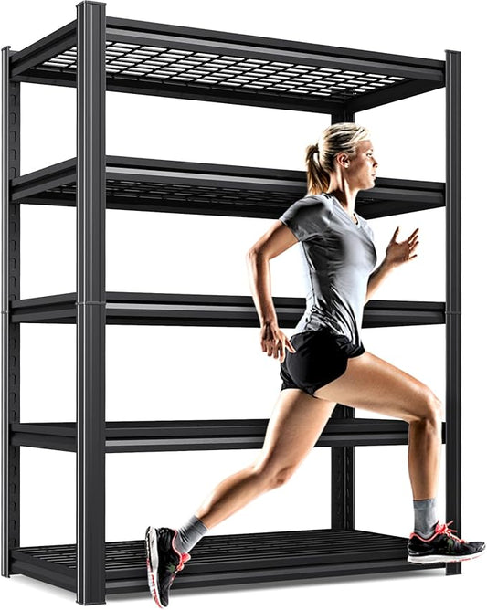 71" garage shelving 5-Tier Heavy Duty Metal Shelving Unit Adjustable Steel Storage Rack, 2500 lb Capacity, Utility Steel Shelf for Garage, Kitchen, Pantry, Warehouse Organizer 71"x35"x15.7" Black