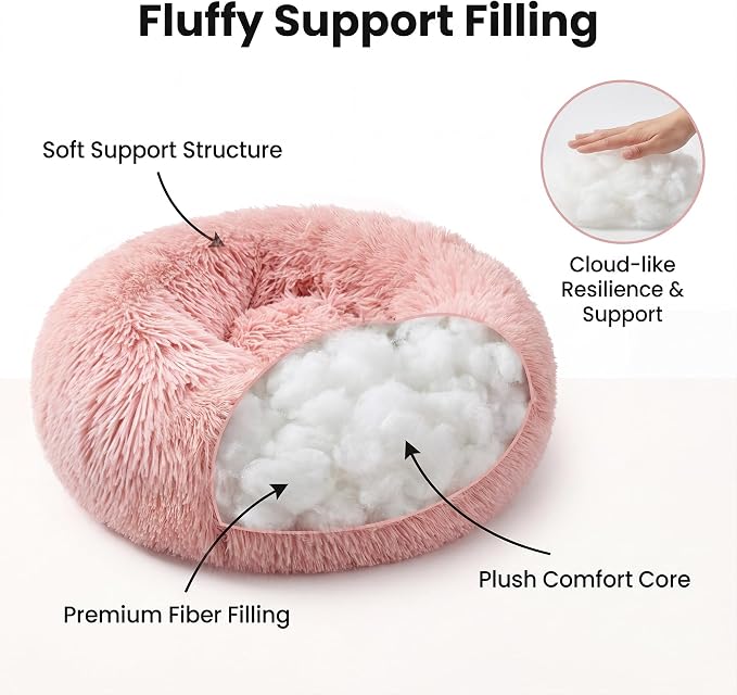 Tiny Dog Bed for Extra Small Dogs for Chihuahua Pomeranian Toy Poodle | 15 Inch Washable Puppy Bed,Soft Faux Fur Calming Donut Bed,Pink