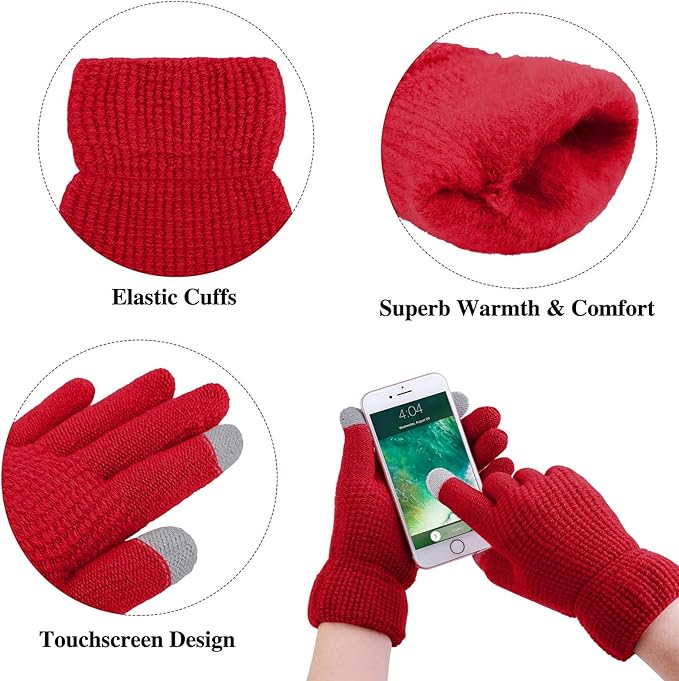 Aneco Womens Winter Warm Sets Knitted Fur Pompoms Beanie Hat Circle Loop Scarf Touch Screen Gloves Winter Favor Accessories