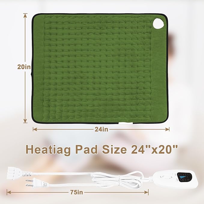 Deepsoon Heating Pad,Electric Heating Pads for Back,Neck,Abdomen,Moist Heating Pad for Shoulder,Knee,Arms,Legs,Dry/Moist Heat & Auto Shut Off,Christmas Gifts for Men and Women,Green Black,24x20 Inch