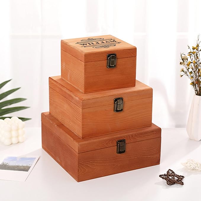 Personalized Keepsake Memory Box Custom Name Wooden Decorative Storage Box with Lids, Christmas Gift Box for Women Men Customized Gifts for Birthday Anniversary Wedding Graduation
