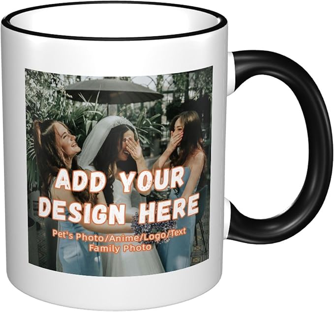 Custom Mugs and Coffee Cups Partial or Full Size Printed Creative Designs Customizable with Your Photos Images Text (Partial, Black)