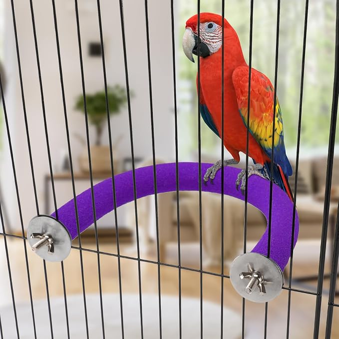 Rypet U-Shaped Large Parrot Perch, Quartz Bird Perch for Cage(Purple XL) | Safe Chew & Rest Perch for Large Birds, Durable Non-Toxic Cage Accessory, for Parakeets Cockatiels Conures Macaws