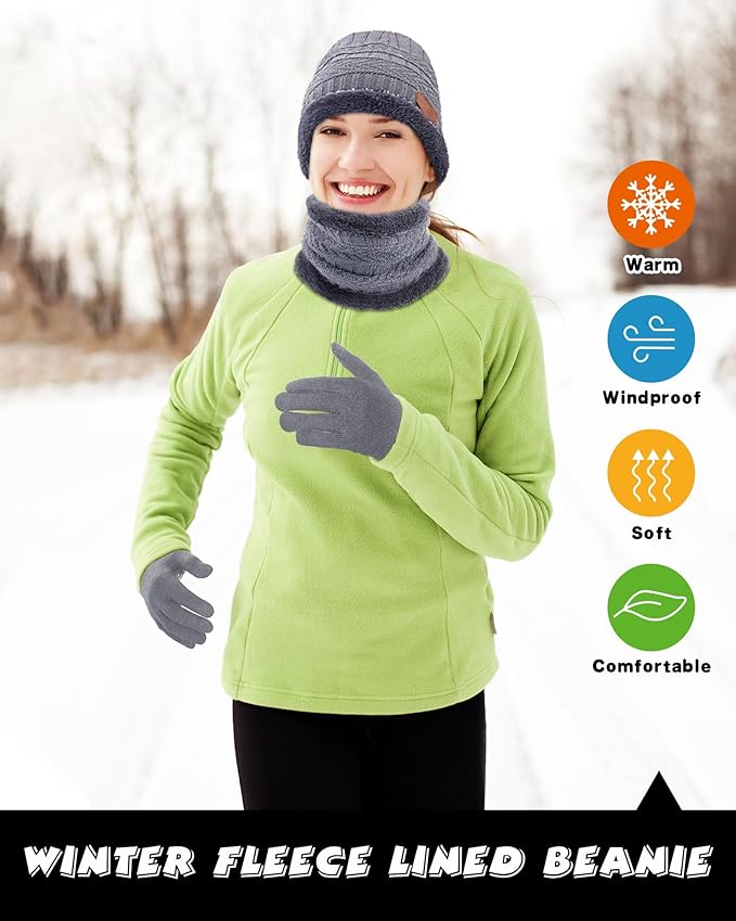 10 Pieces Winter Hat Beanie Scarf Touch Screen Gloves and Sock Set Slouchy Knit Skull Cap Beanies Fleece Lining Neck Warmer
