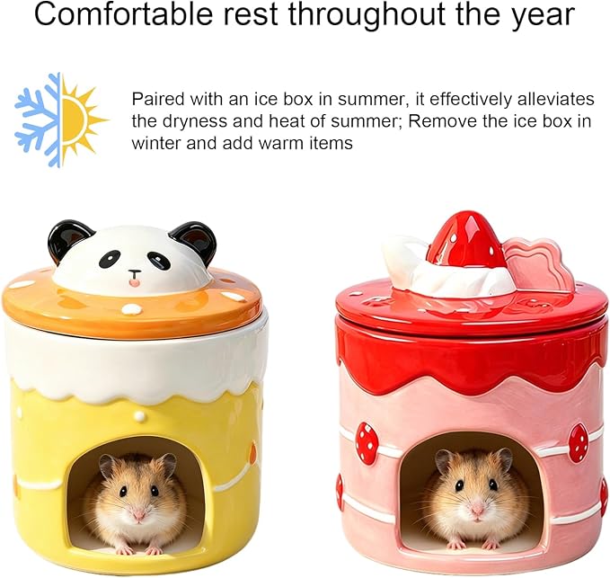 Ceramic Igloo Hamster Hideout,Panda Shape Hamster House with ice Box(Panda) | Habitats Cool Bed Ideal for All Season Cave Mini Hut Cage for Syrian & Dwarf Hamsters, Gerbils, Mice Other Small Pets