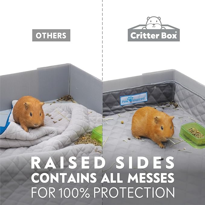 Paw Inspired Critter Box Cage Liner, Raised Sides, Midwest Size | Washable Fleece Bedding for Guinea Pigs Rabbits, Hamsters, Small Animals, Edge Protected Pee Pads