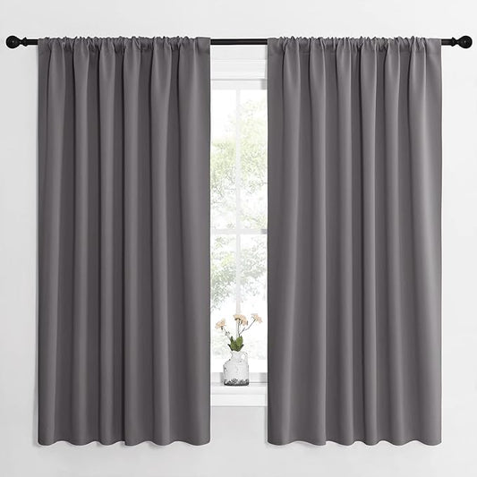 NICETOWN Blackout Curtain Panels for Window - Thermal Insulated Rod Pocket Blackout Drapes/Draperies for Dining Room (2 Panels, W62 x L63 inches, Grey)