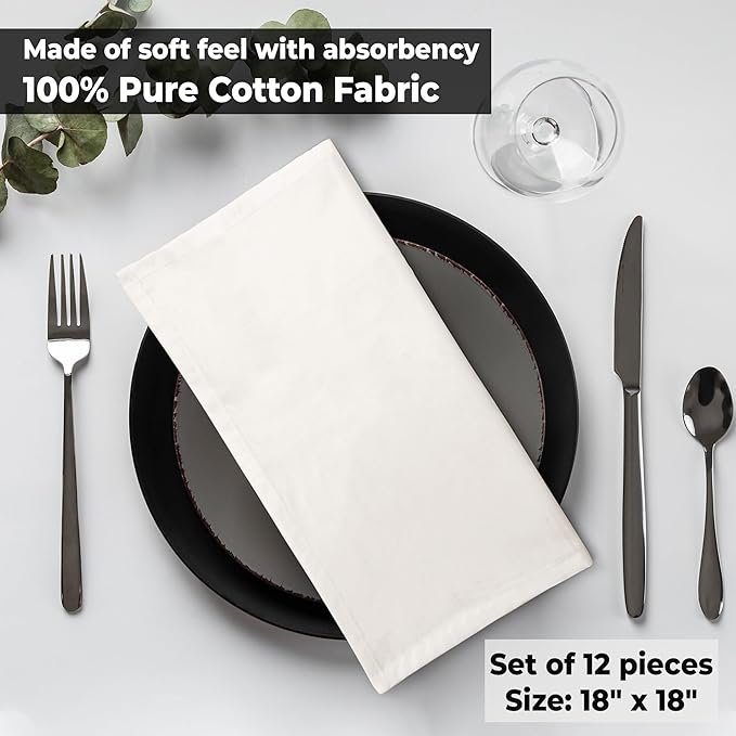Urban Villa Fall Cloth Napkins 100% Cotton Dinner Napkins (Set of 12) 18x18 Inches Absorbent Soft Durable Reusable and Washable Napkins - Ideal for Everyday Use Parties Wedding Thanks Giving